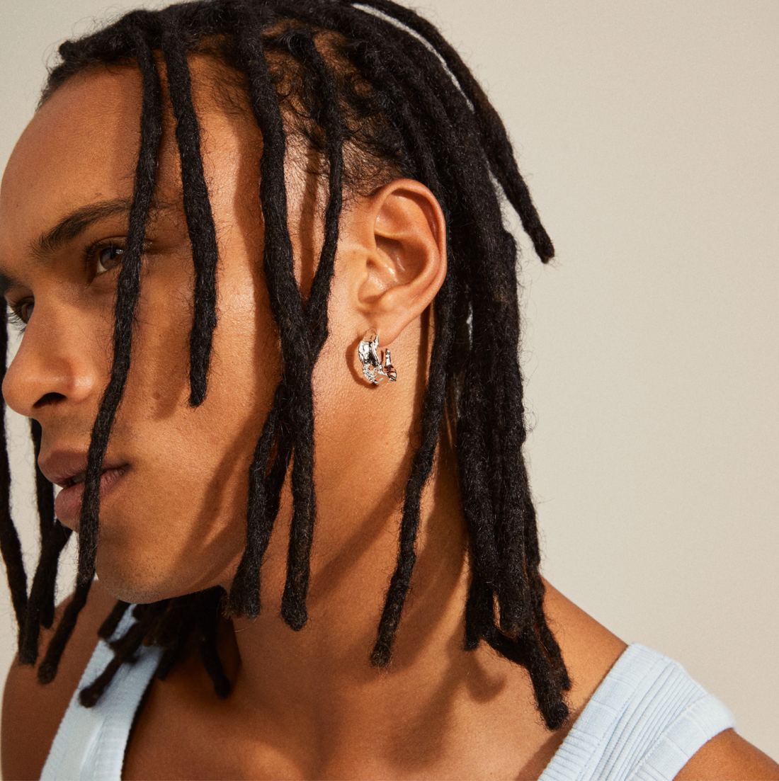 ELARA Organic Semi Chunky Silver Plated Hoop Earrings