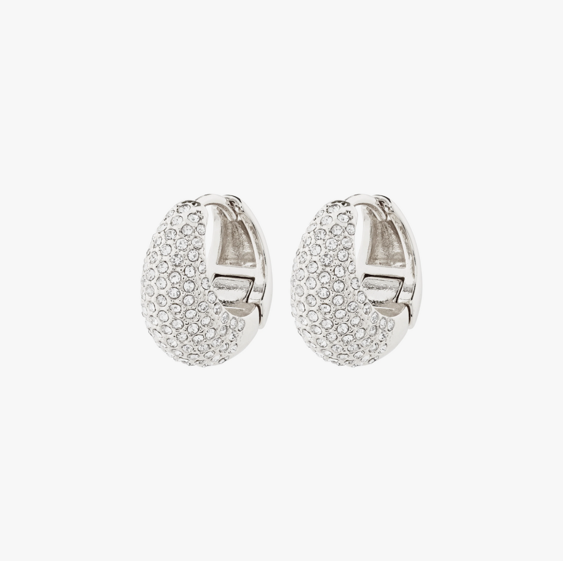 FOCUS Embellished Crystal Chunky Hoop Silver Plated Earrings