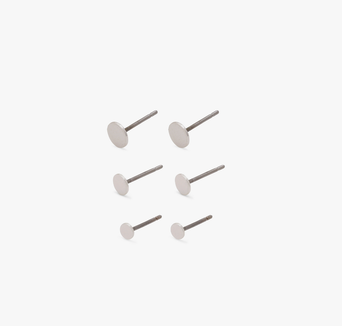 NORMA 3-in-1 Flat Silver Plated Studs Set