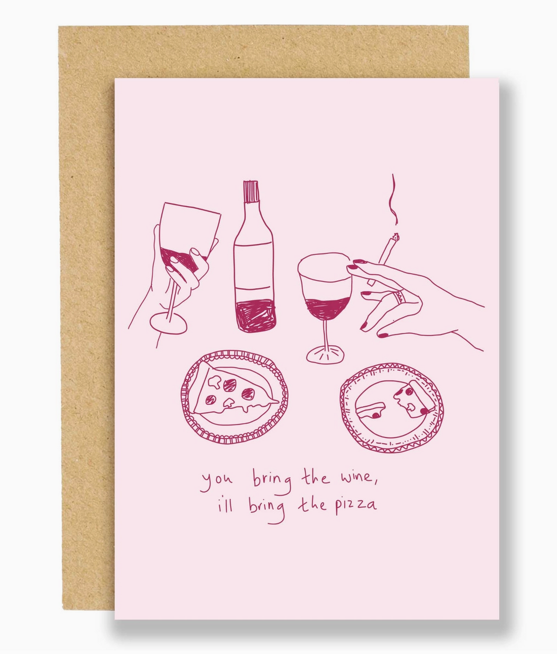 Eat the Moon Wine and Pizza Birthday Card