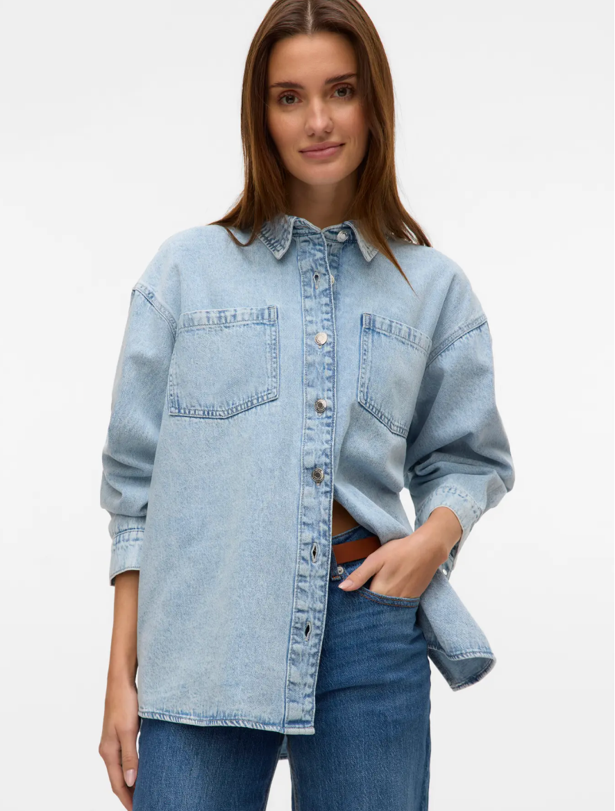 JENNIE Oversized Denim Shirt Jacket in Light Wash