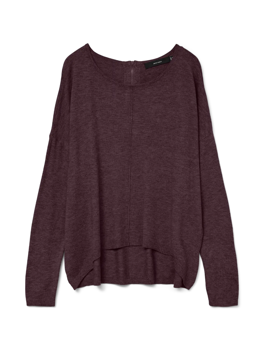 BREEZE Super Soft Zip Back Light Knit Top in Wine Red