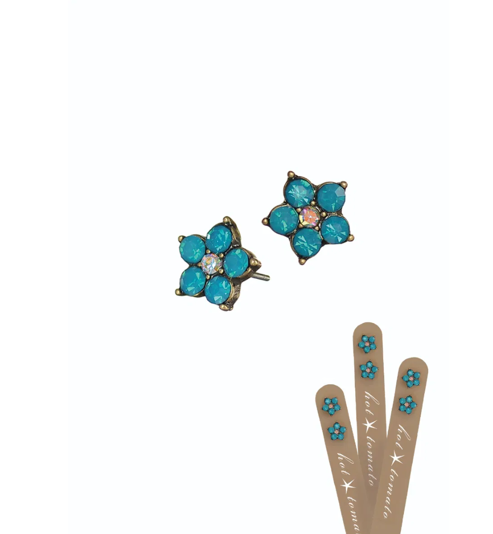 Five Petal Opal Flower Crystal Studs in Caribbean Blue - LG089