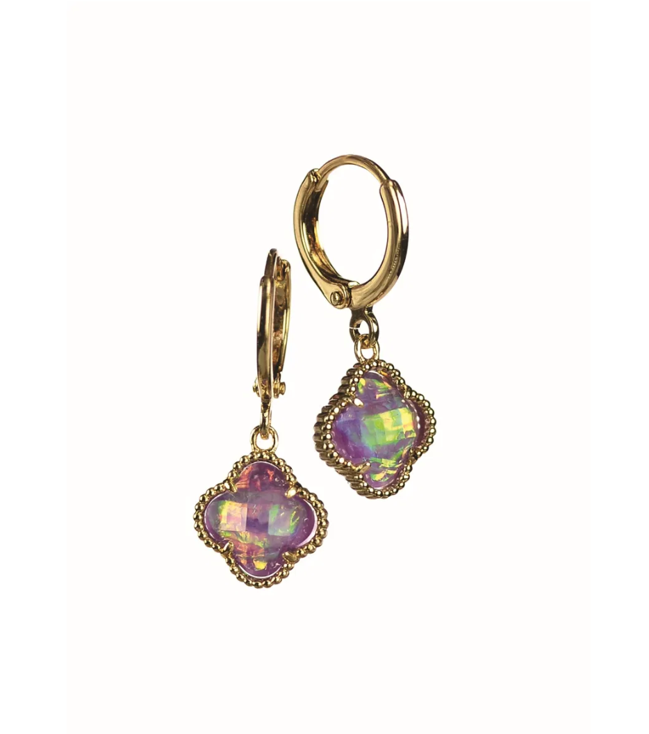 Byzantine Style Mini Cross Hoop Earrings in Plum -LG150