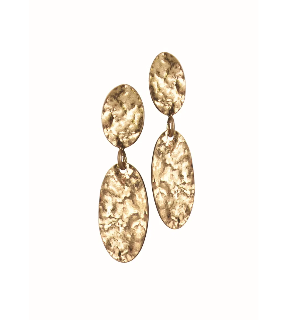 Double Textured Elegant Oval Drop Earrings in Gold - LG153