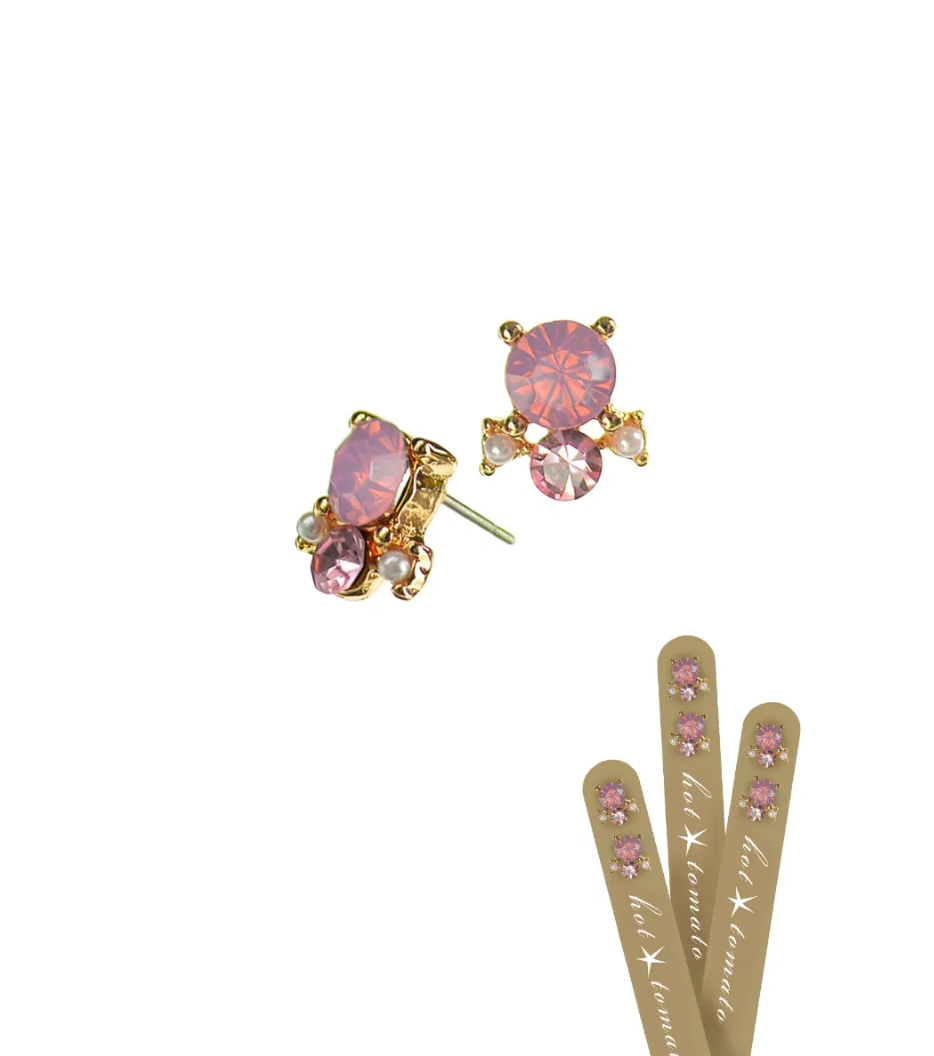 Pink Candy Crystal and Pearl Studs on a Stick - LG155