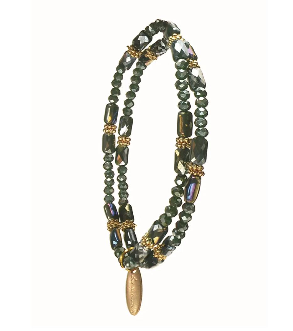 Duet Shimmer Beaded Bracelet in Green - PA564