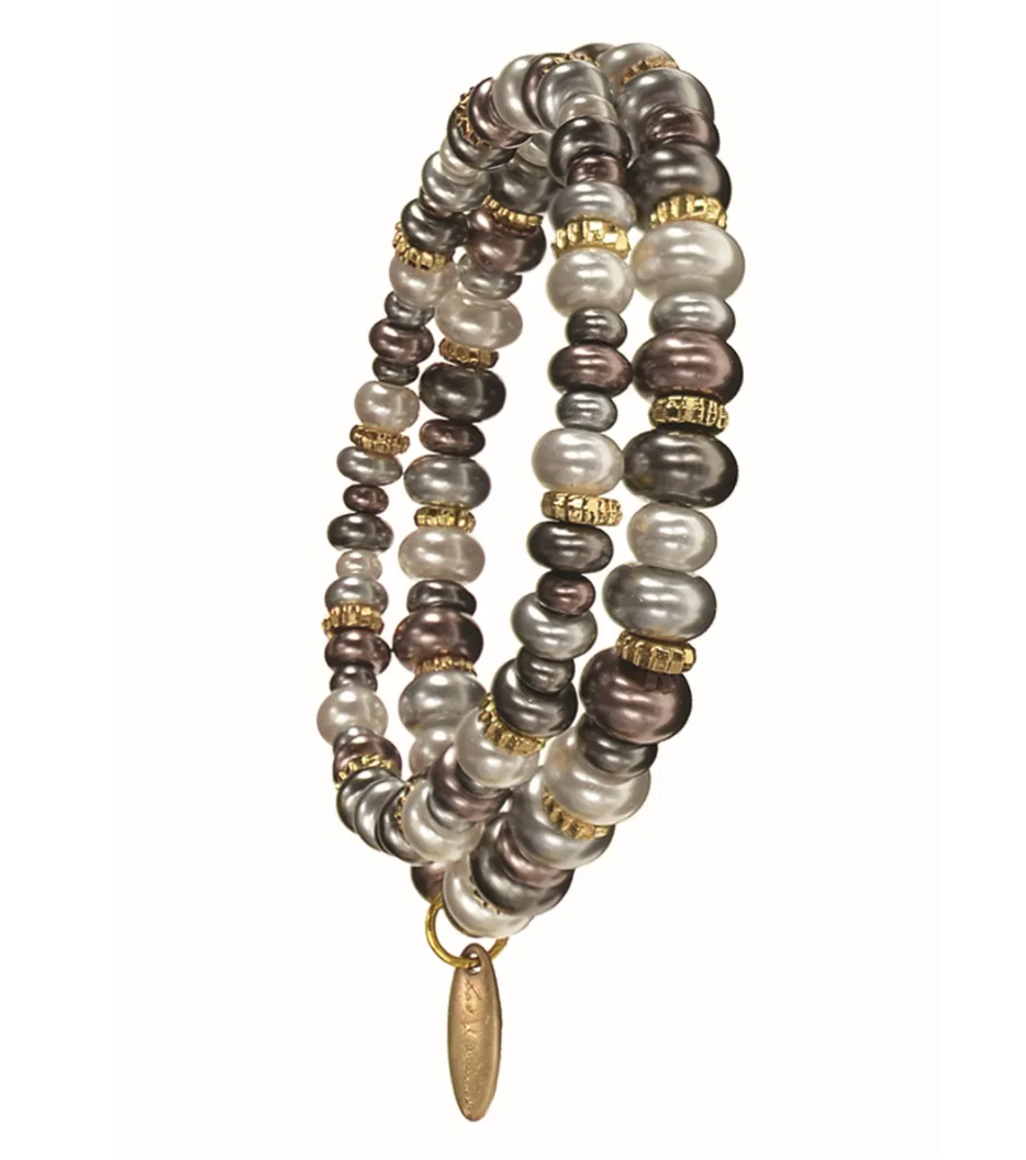 Pewter Pearl Mix Beaded Double Bracelet - PA567
