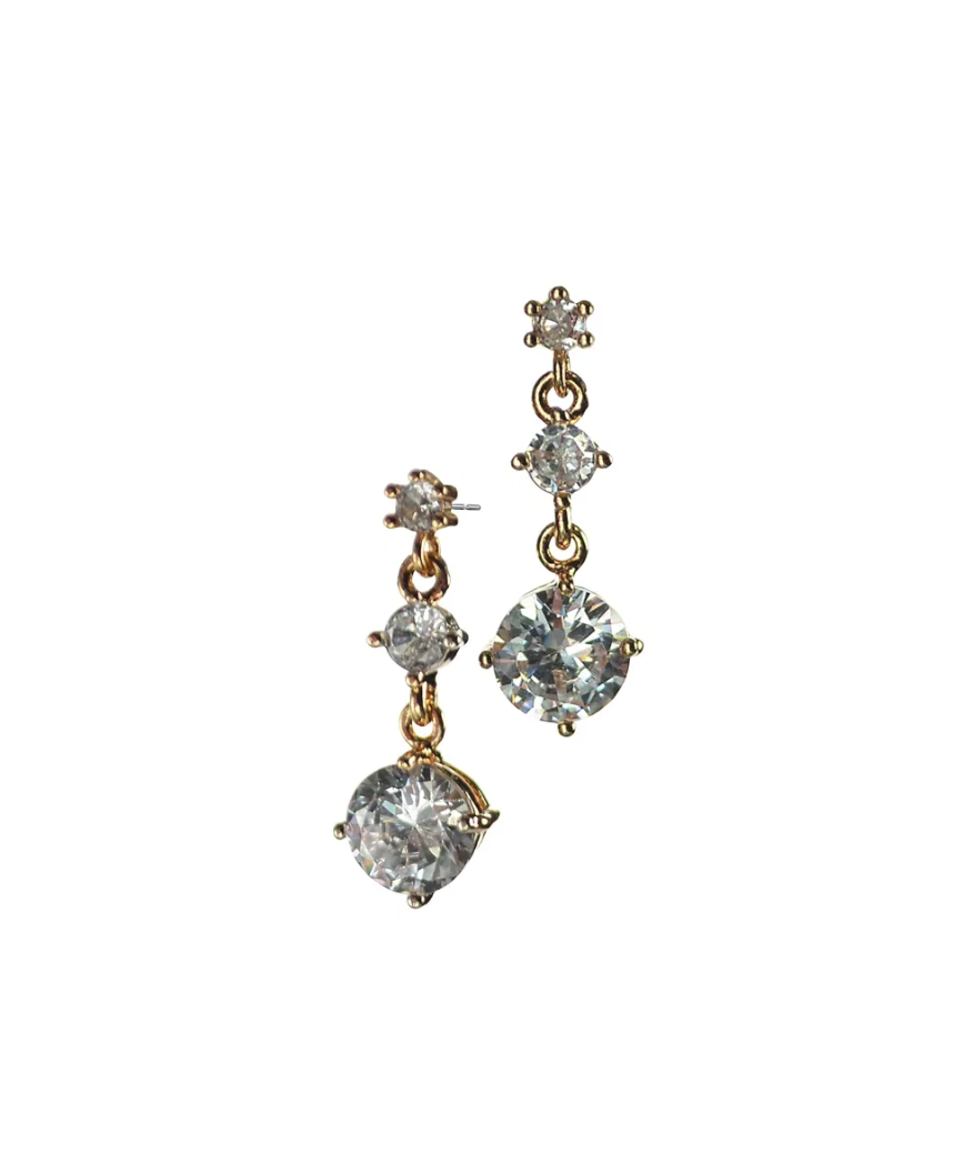 Vintage Style Trilogy Drop Earrings in Silver Crystal and Gold - SC399