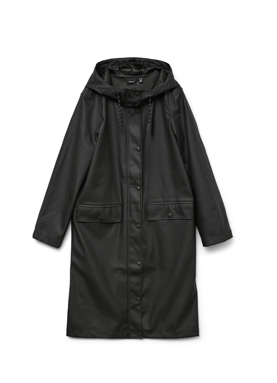 MALOU Hooded Coated Waterproof Raincoat in Black