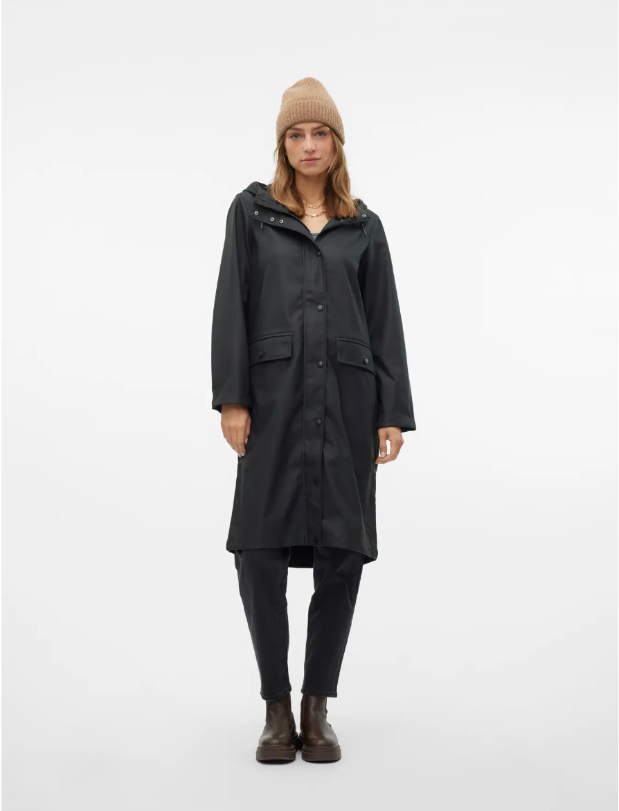 MALOU Hooded Coated Waterproof Raincoat in Black