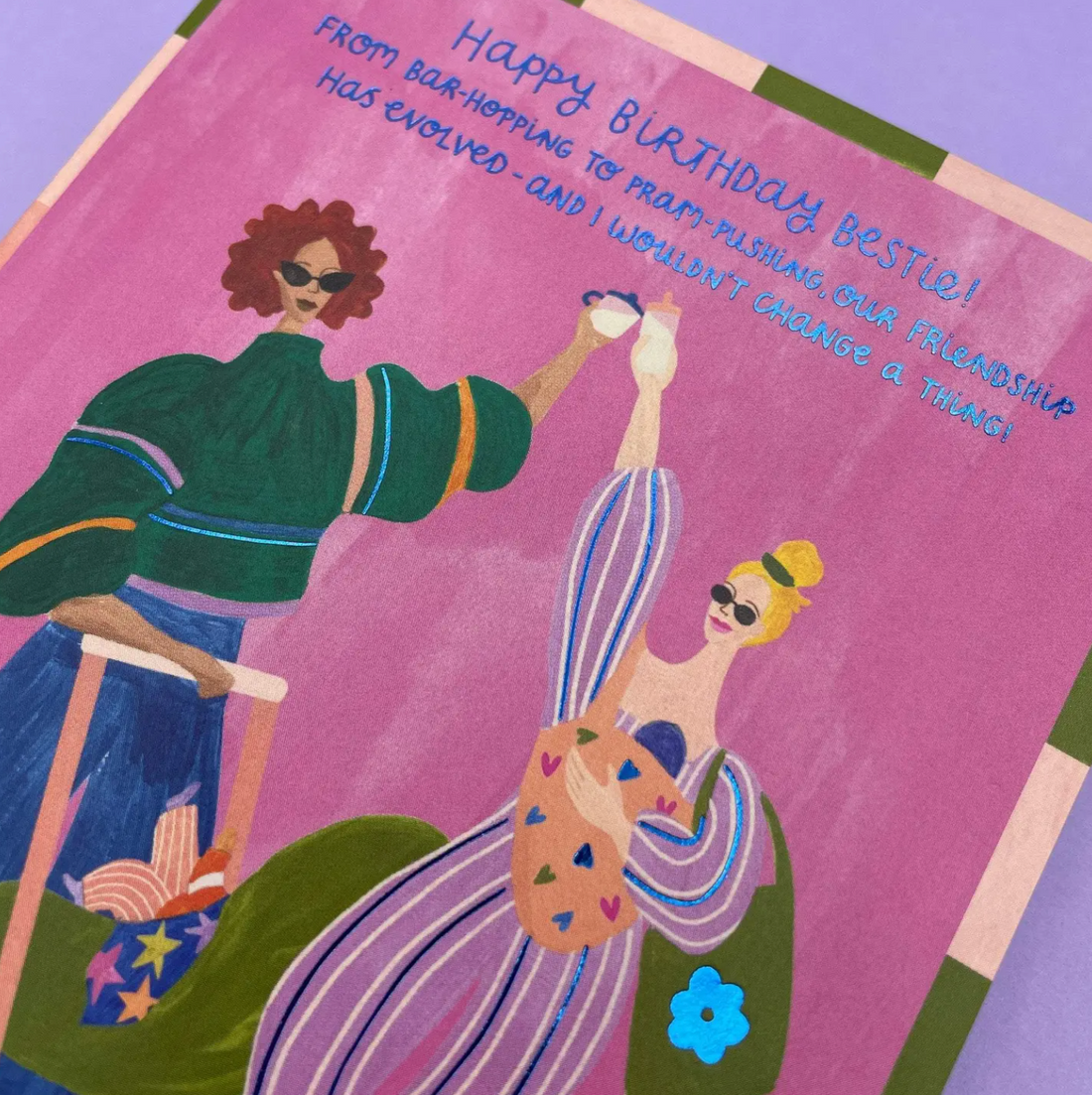 Birthday Bestie Pushing Prams Greetings Card