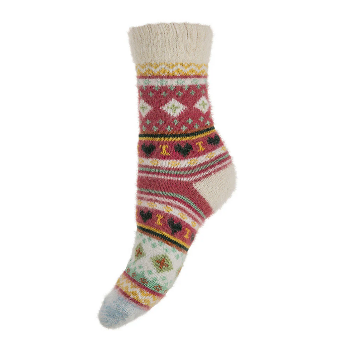 Wool Blend Socks in Pink White and Green Nordic Print - WS537