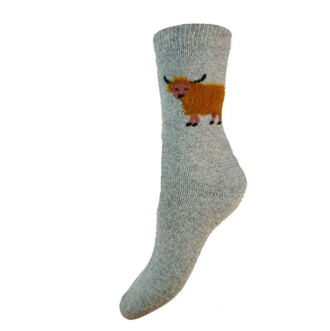 Wool Blend Thick Highland Cow Design Socks in Grey - WS579