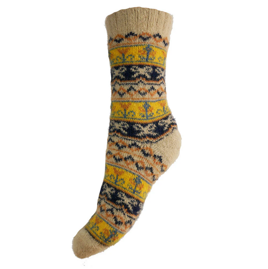 Wool Blend Socks in Mustard Yellow and Orange Bow Print - WS586