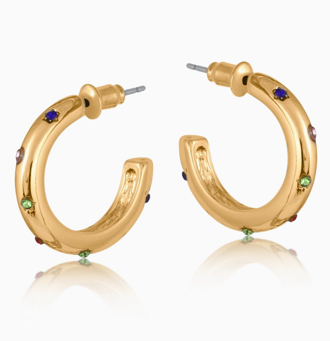 GINETTE Rainbow Crystal Gold Hoop Earrings