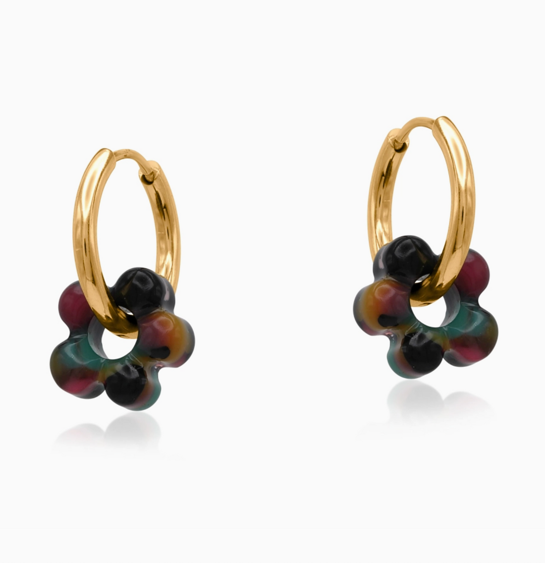 SARDINIA Acrylic Flower Hoop Earrings in Green and Purple
