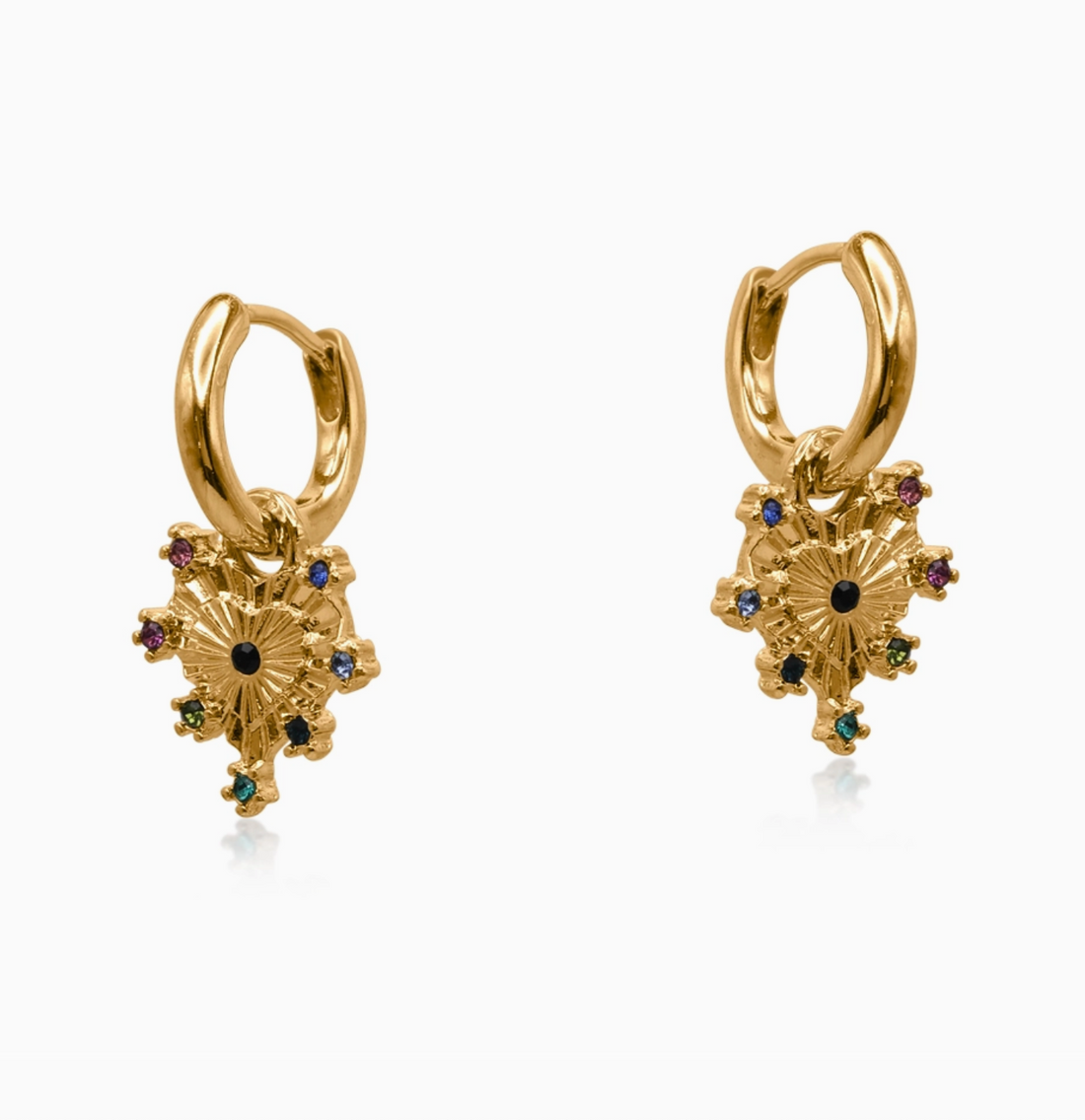 LUREA Heart Rainbow Crystal Charm Hoop Earrings