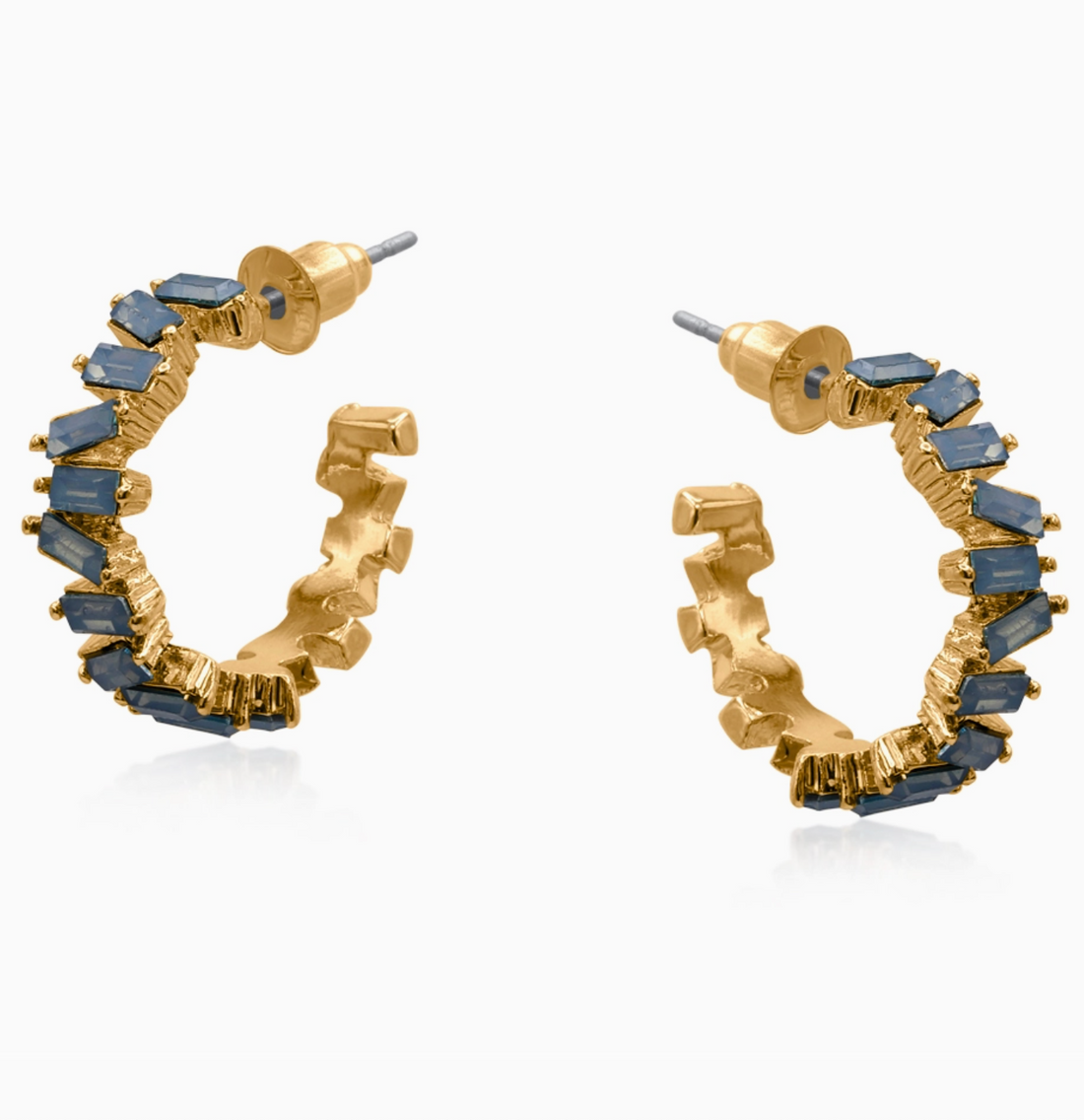 BEGUILE Baguette Blue Crystal Hoop Earrings