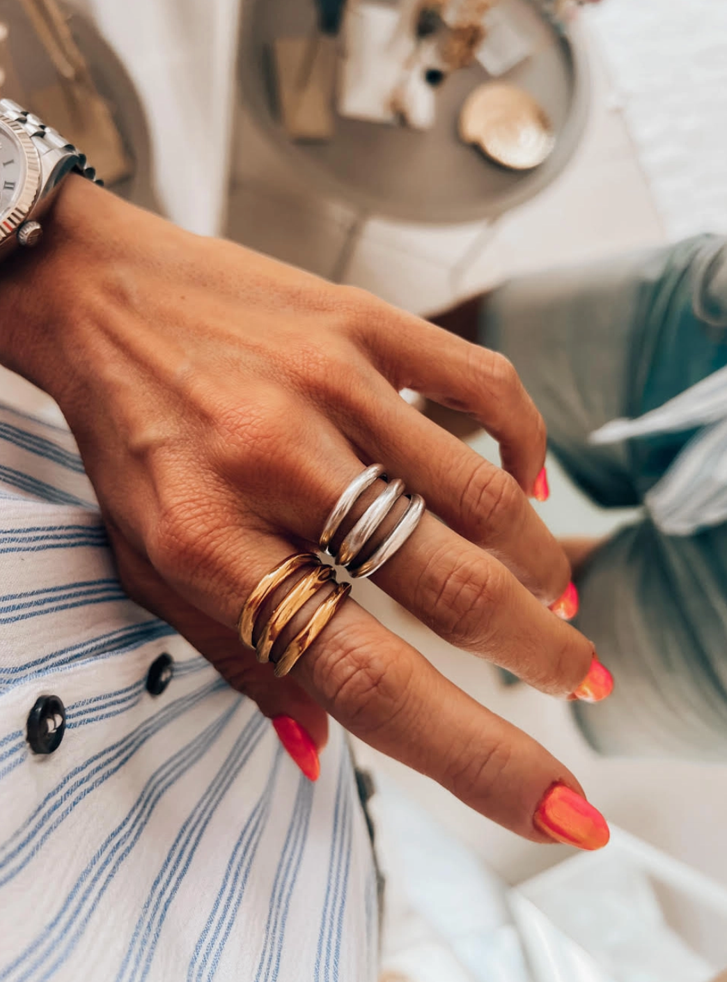 CRYPTO Triple Line Silver Statement Ring