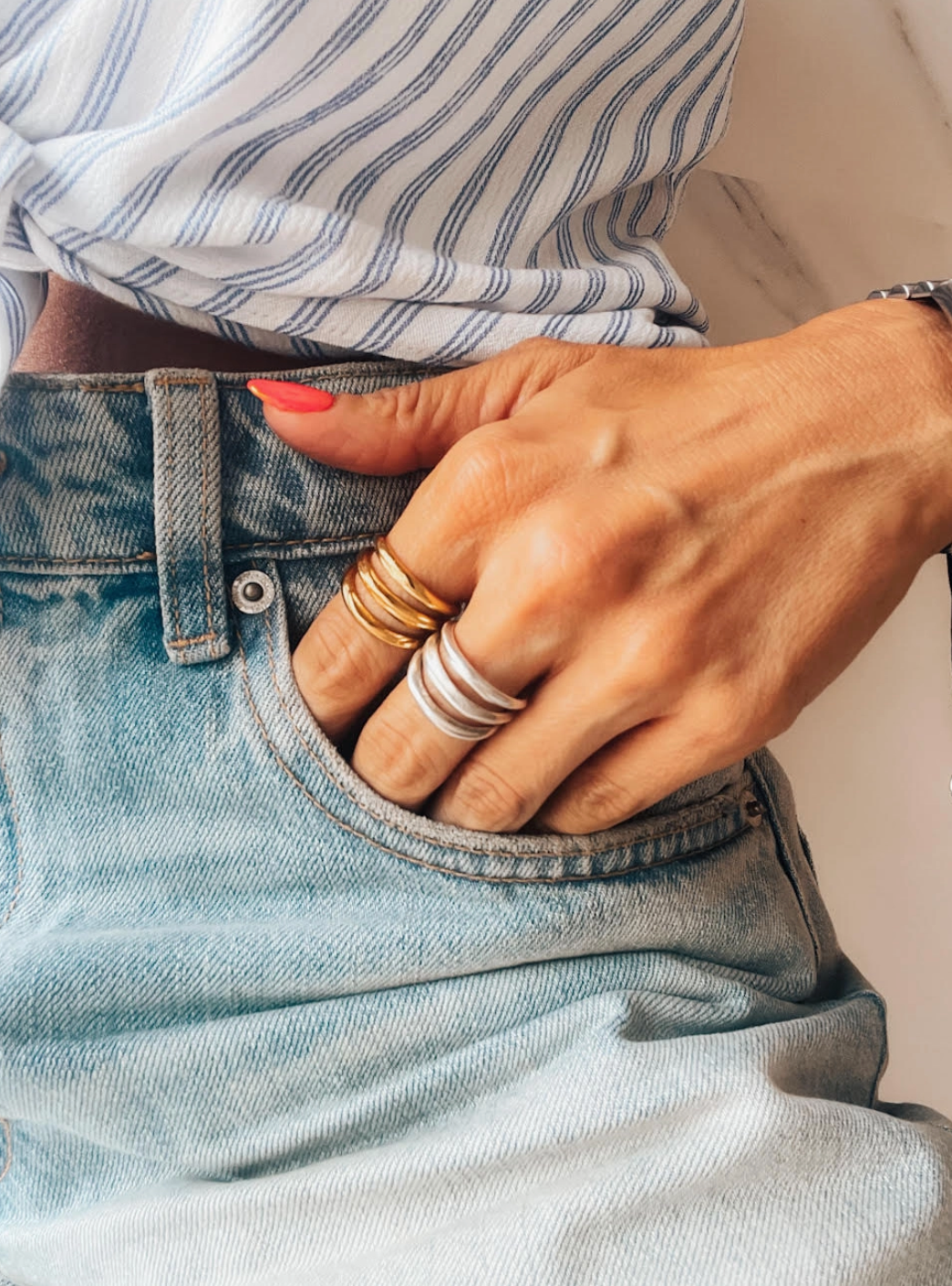 CRYPTO Triple Line Silver Statement Ring