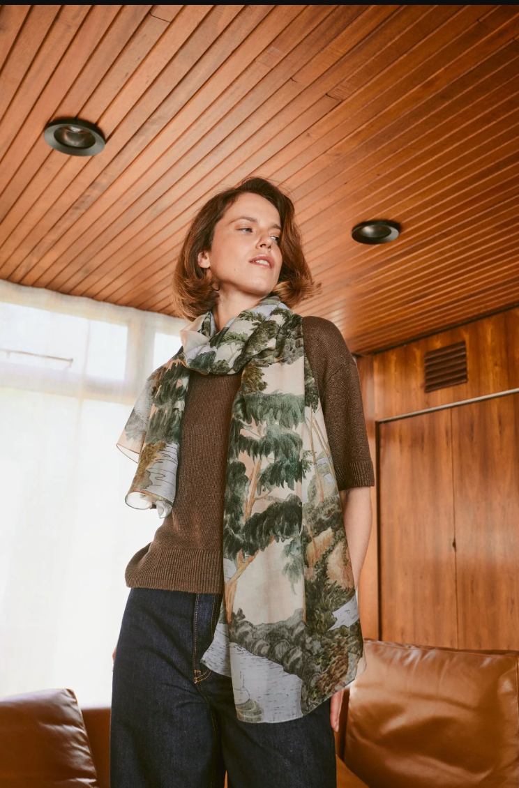 Printed Scarf in Natural Rivers and Trees Print by One Hundred Stars - SCARVTNAT