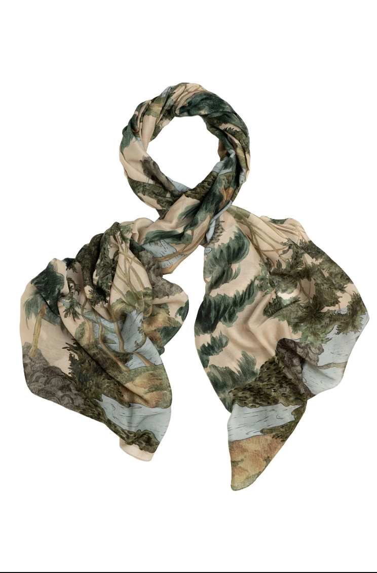 Printed Scarf in Natural Rivers and Trees Print by One Hundred Stars - SCARVTNAT