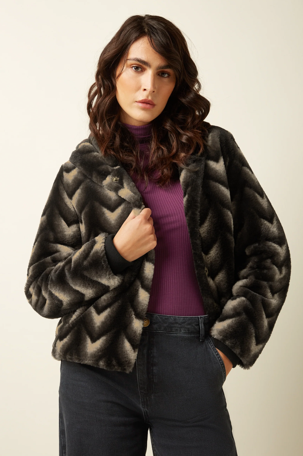 JUDY Deco Faux Fur Hooded Coat