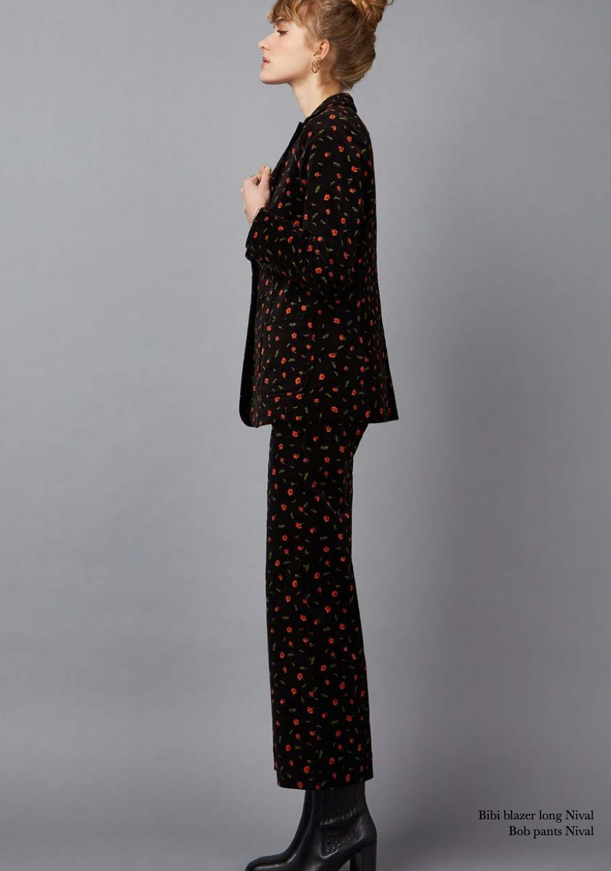 IDA Sip Front Velvet Corduroy Rose Nival Print Floral Trousers