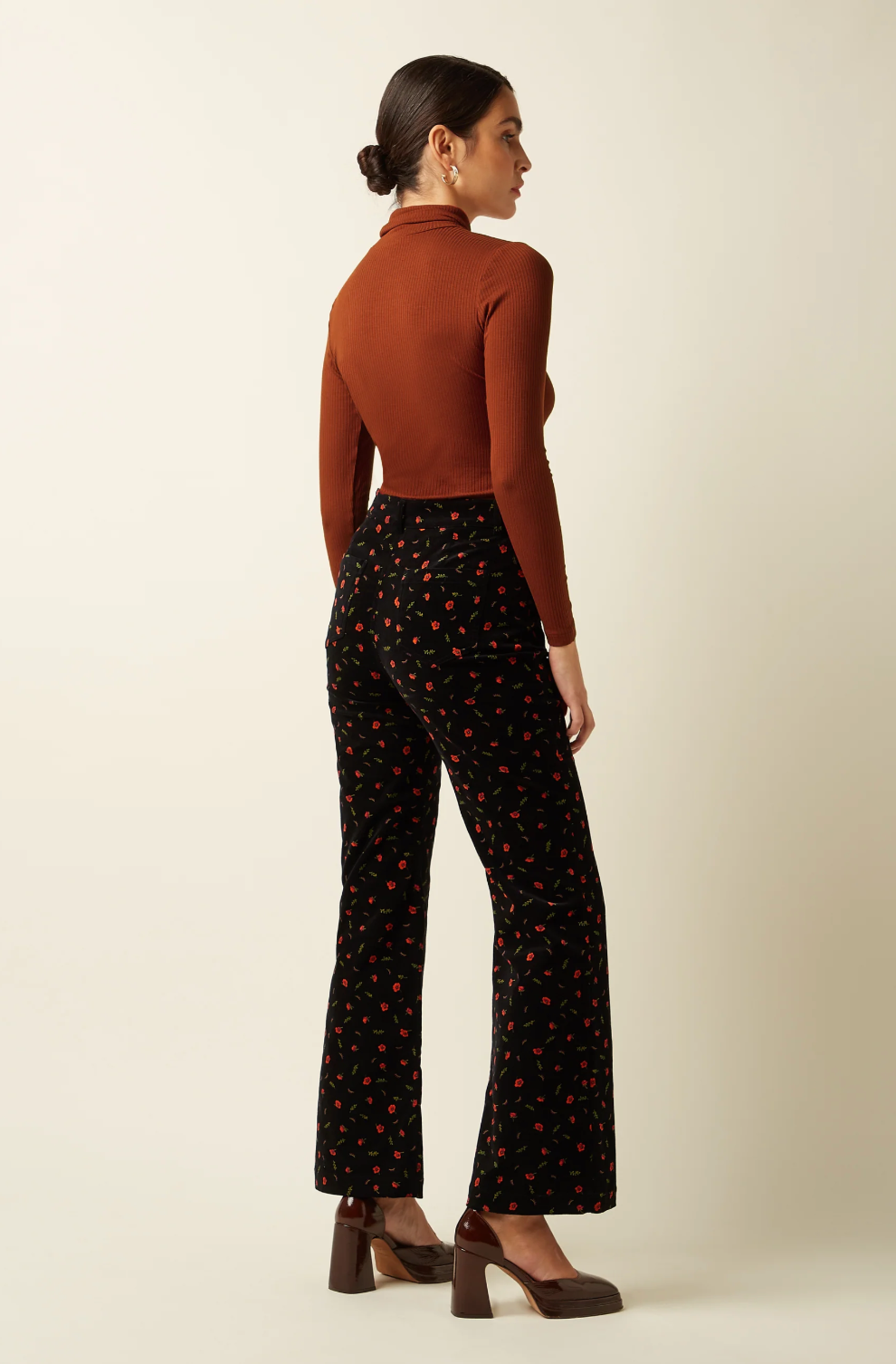 IDA Sip Front Velvet Corduroy Rose Nival Print Floral Trousers