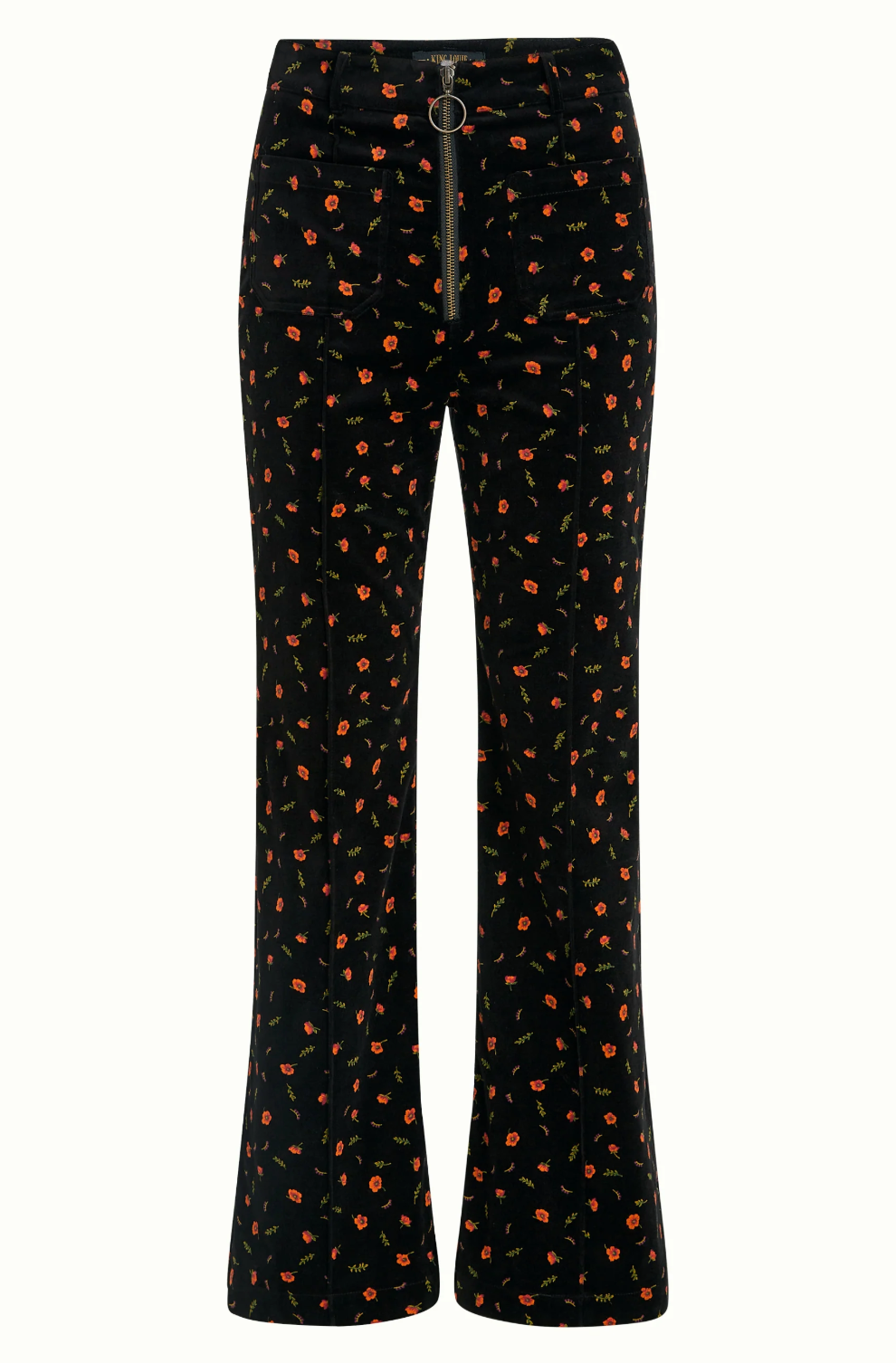 IDA Sip Front Velvet Corduroy Rose Nival Print Floral Trousers