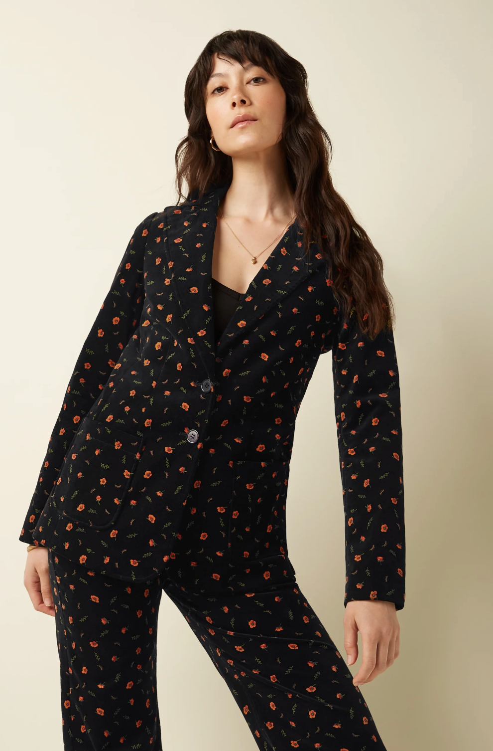 BIBI Velvet Corduroy Rose Nival Print Blazer