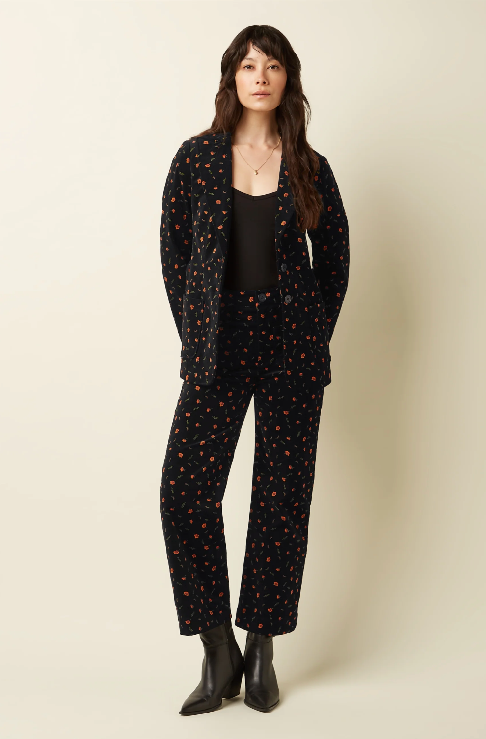 BIBI Velvet Corduroy Rose Nival Print Blazer