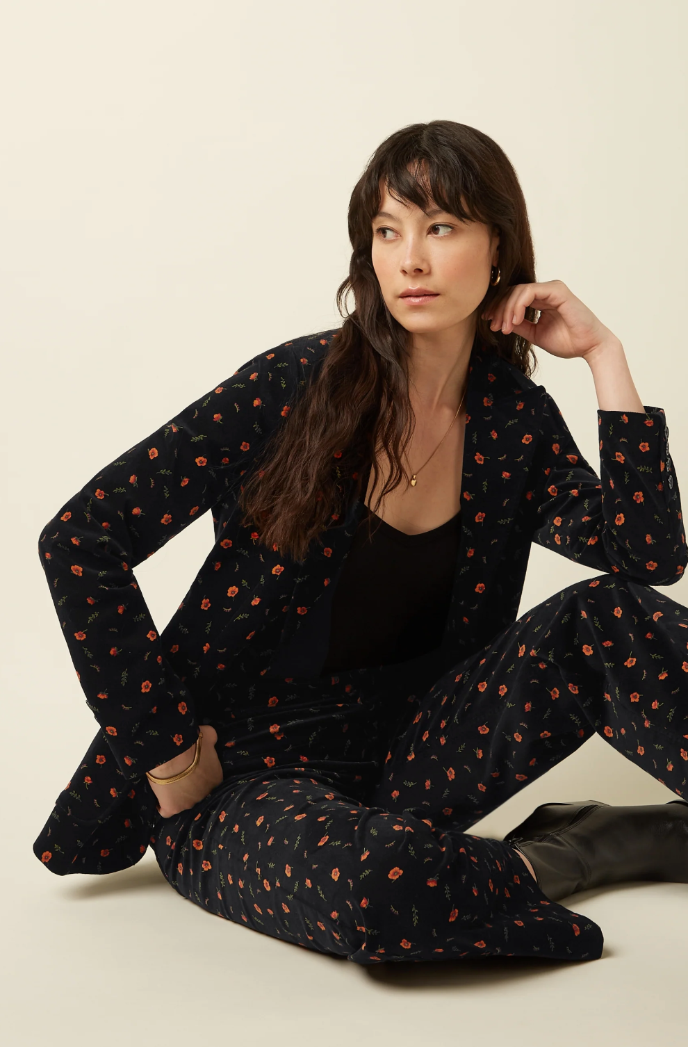 BIBI Velvet Corduroy Rose Nival Print Blazer