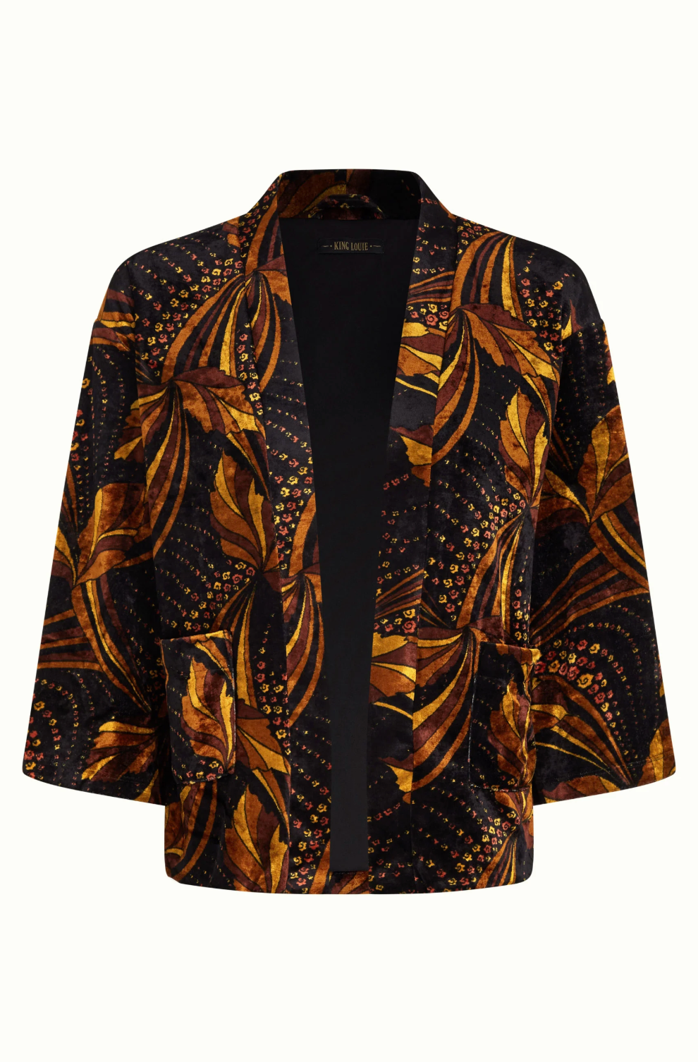 NOOR Short Velvet Kimono Style Jacket in Shimmy Print