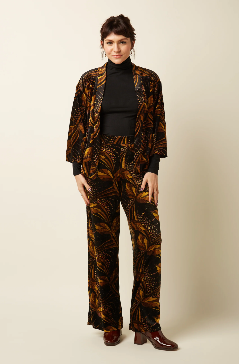 SARA Retro Shimmy Print Wide Leg Trousers