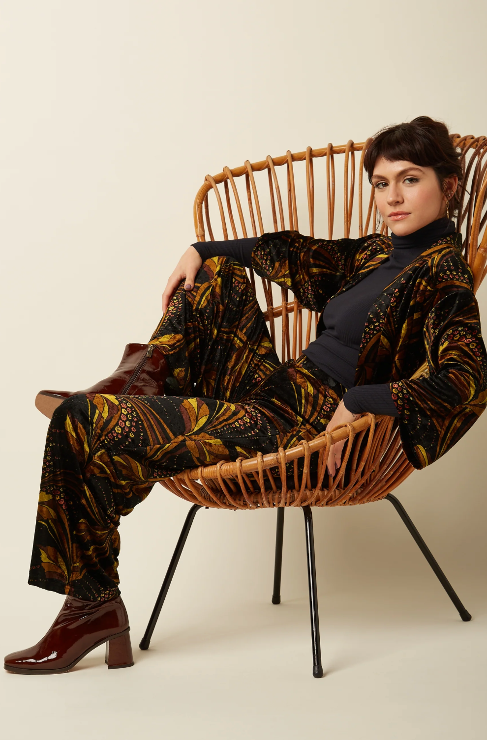 SARA Retro Shimmy Print Wide Leg Trousers