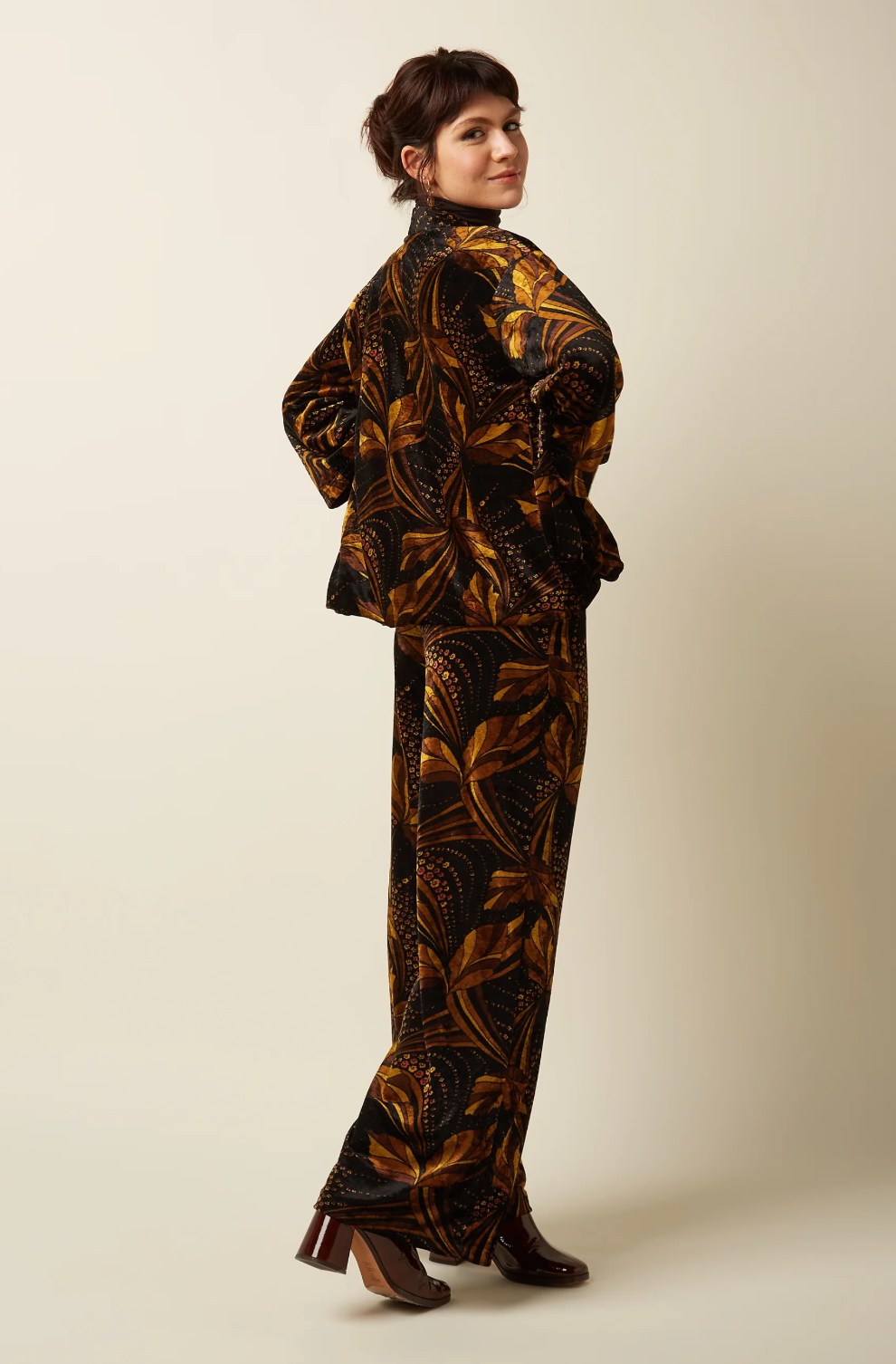 SARA Retro Shimmy Print Wide Leg Trousers