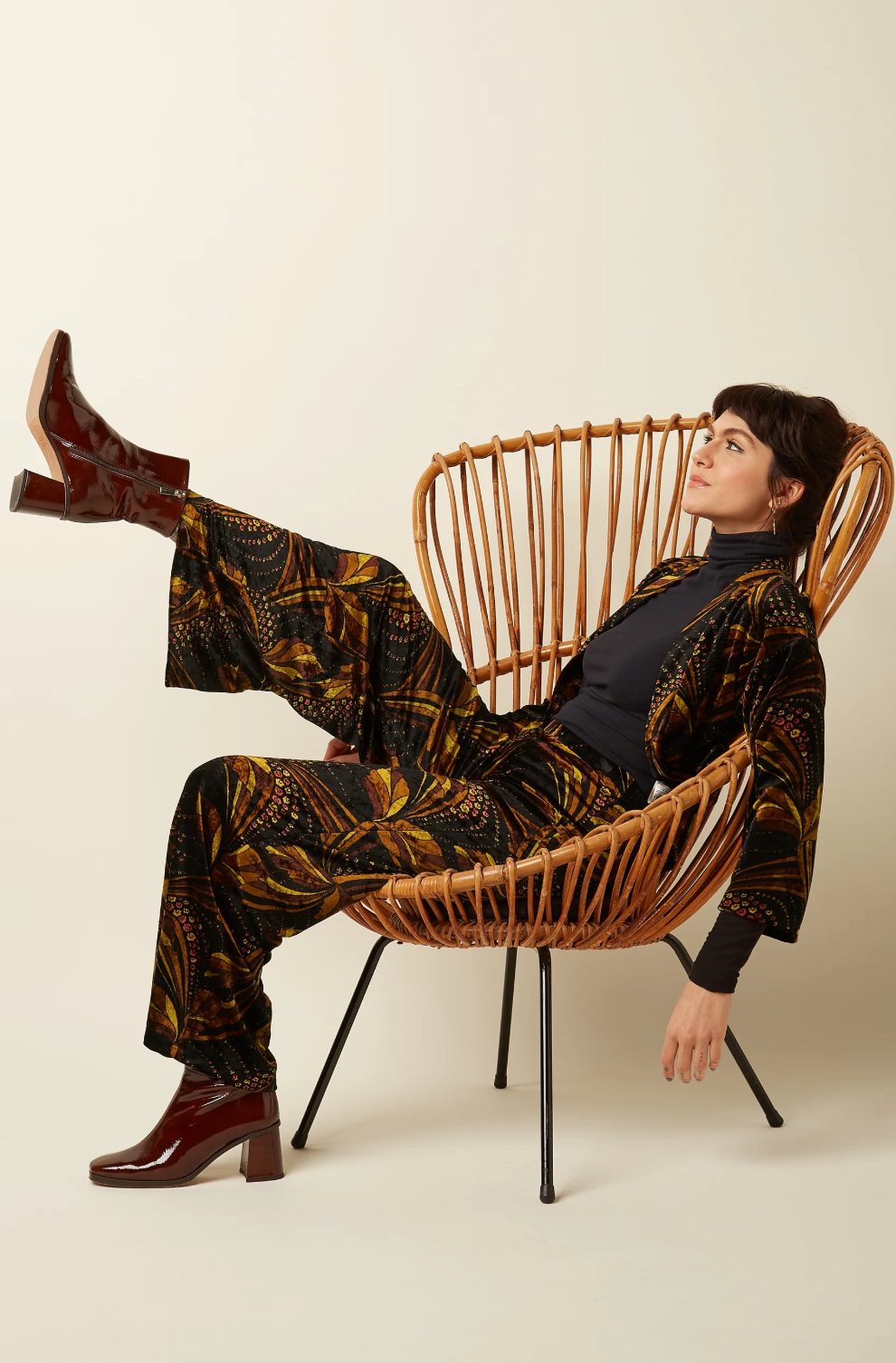 SARA Retro Shimmy Print Wide Leg Trousers