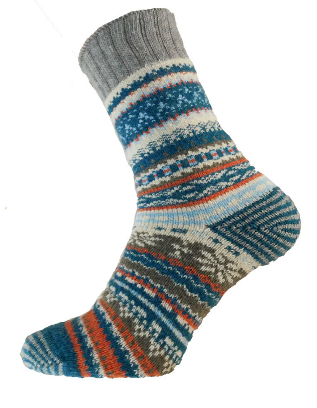 Unisex Grey and Orange Patterned Wool Blend Socks - MWS178