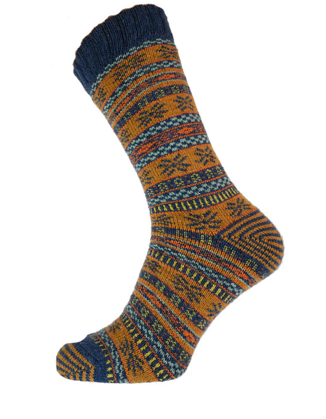 Unisex Mustard and Blue Patterned Wool Blend Socks - MWS181
