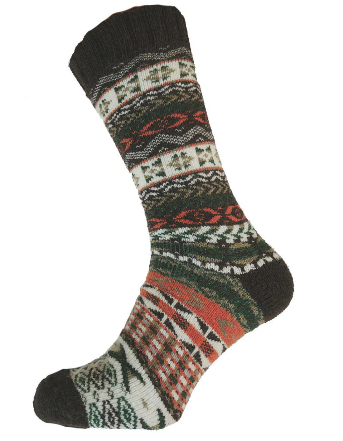 Unisex Brown and Green Patterned Wool Blend Socks - MWS194