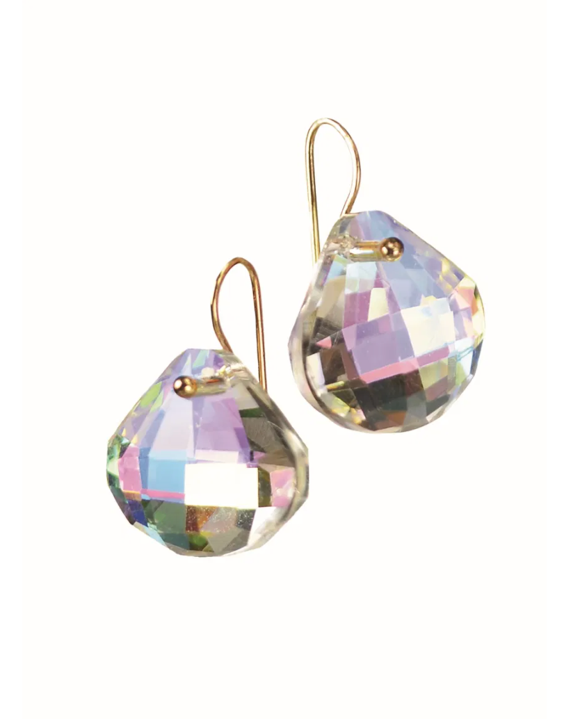 Facetted Fan Captured Droplet Crystal Earrings - LG148