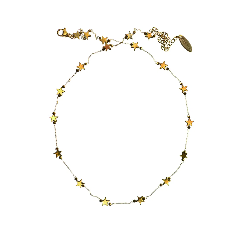 Mineral Bead Orbit of Stars Necklace in Gold - YX216