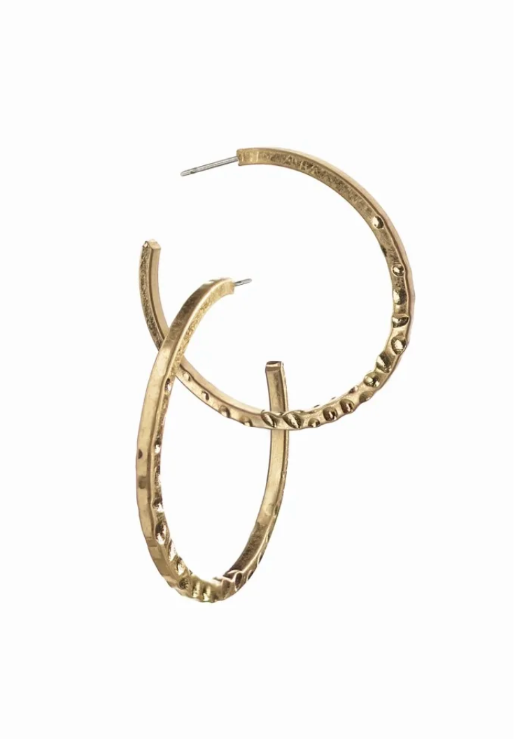 Droplet Demi Textured Hoop Earrings in Worn Gold - LG045