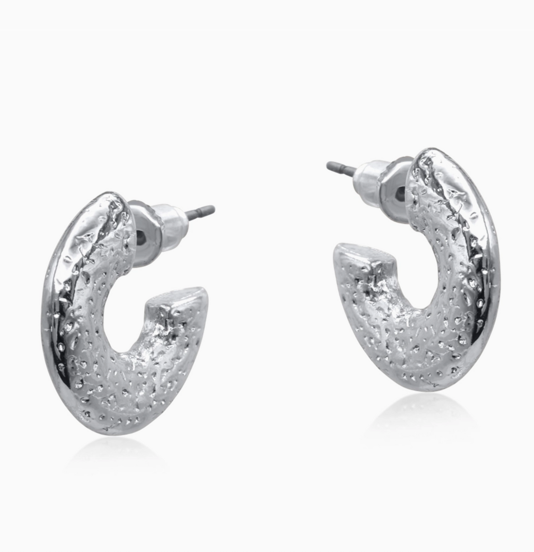 BELLAS Textured Hoop Earrings in Silver