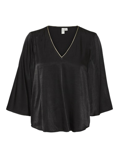 RIKKA Black Silk Feel V Neck Top