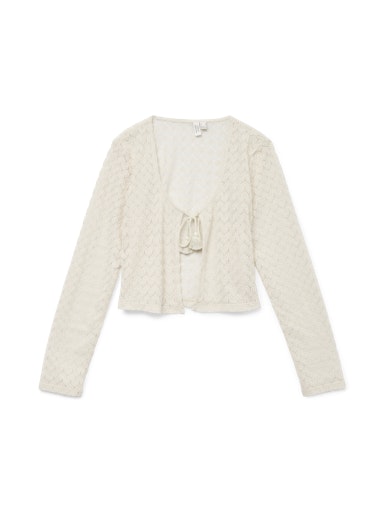 DEVELYN Tie Waist Lace Detail Cardigan in Cream