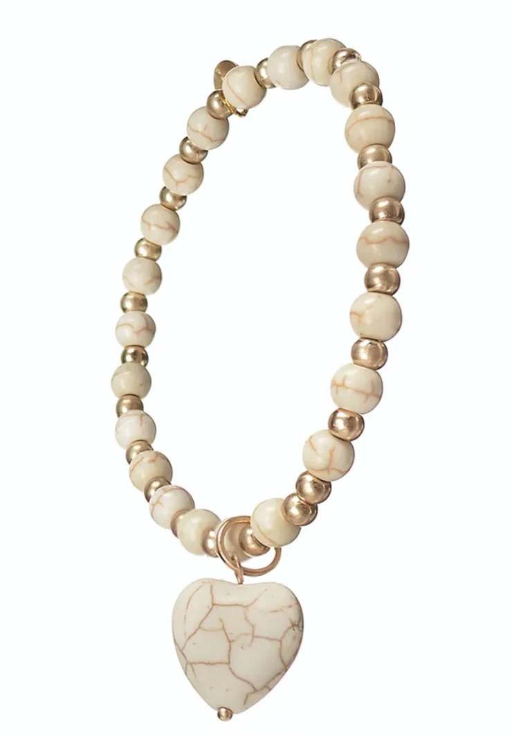 Stone Heart Charm Bracelet in Gold and White - SC342