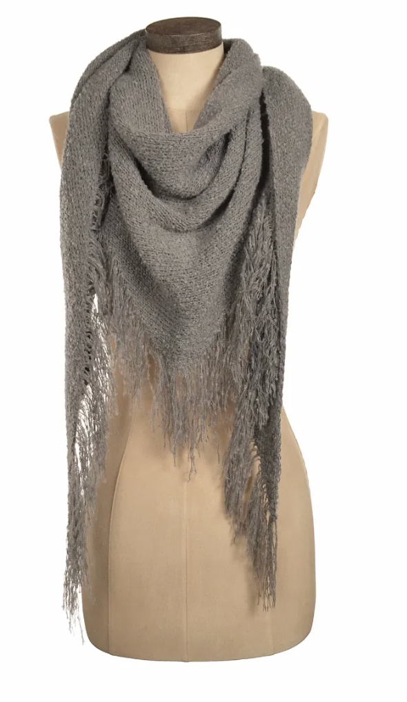 Wool Mix Fringe Scarf Shrug in Grey - HT095